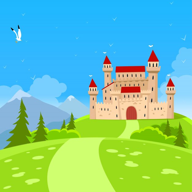 Premium Vector | Fairy castle and nature landscape.