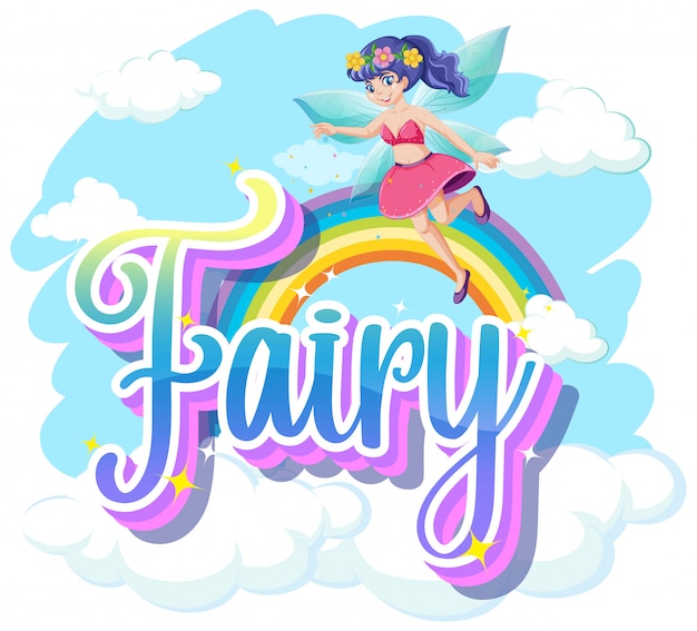 Free Vector | Fairy logo with little fairies on rainbow sky background