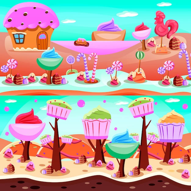 Fairytale candyland illustration set | Free Vector