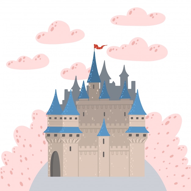 お城とおとぎ話の風景 ファンタジーパレスタワー 素晴らしい妖精の家 プレミアムベクター
