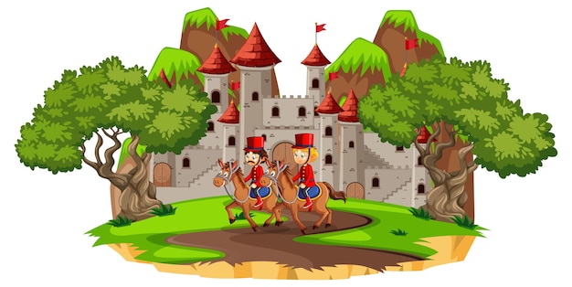 Free Vector | Fairytale scene with castle and soldier royal guard