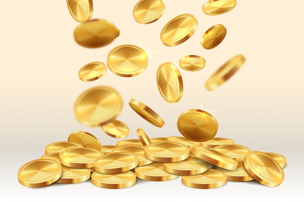 Premium Vector Falling Golden Coins Money Rain Casino Jackpot 3d Realistic Gold Game Winning Treasure Falling Coin