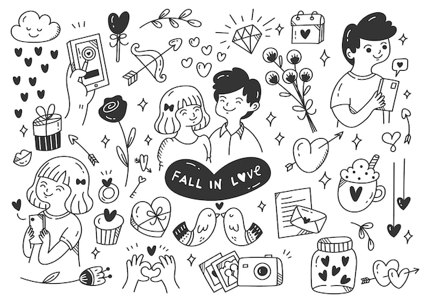 Premium Vector Falling In Love Couples Doodle Illustration