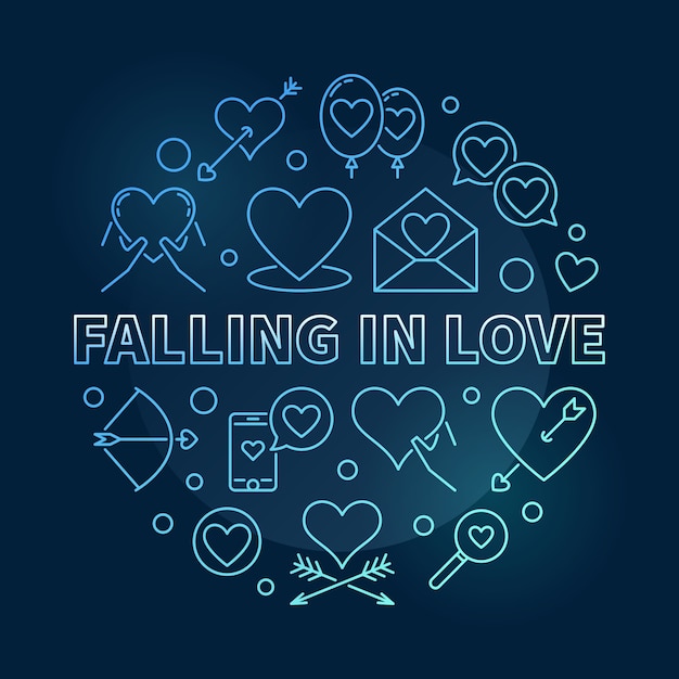 Download Falling in love vector round blue outline illustration ...