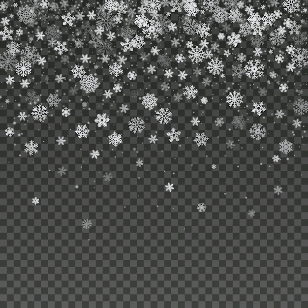 立ち下がりスノーフレークは ベクトル冬の装飾の壁紙を分離しました 魔法のクリスマス吹雪の背景 降雪透明冬イラスト プレミアムベクター