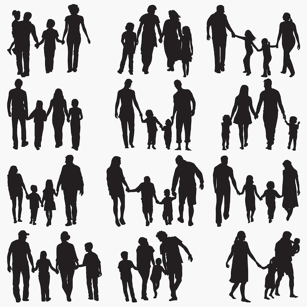 Download Family 4 silhouettes | Premium Vector