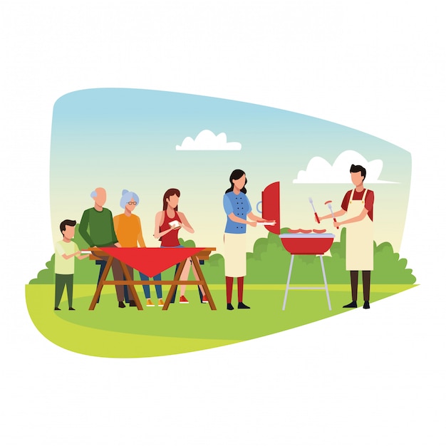 Premium Vector | Family barbecue picnic