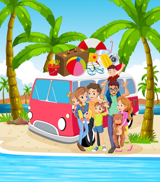 Premium Vector | A family at the beach holiday