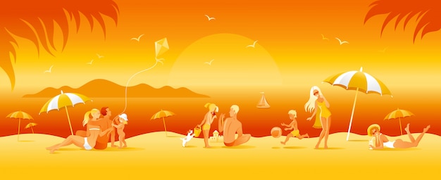 Premium Vector | Family beach vacation banner. summer sea ...