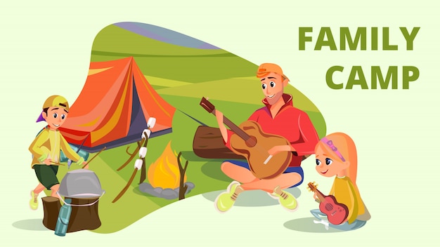 Download Family camp cartoon father son daughter camping Vector ...