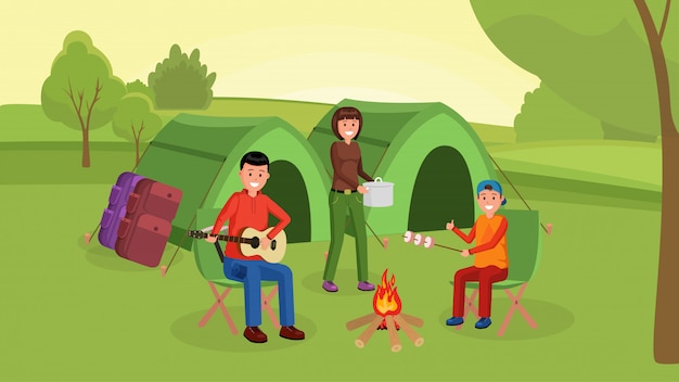 Family camping Vector | Premium Download