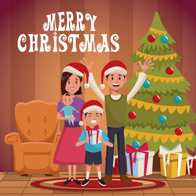 Premium Vector | Family christmas cartoon