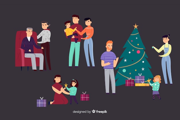 Free Vector Family At Christmas Time