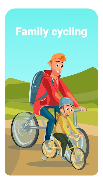Download Family cycling cartoon father bike son bicycle | Premium ...