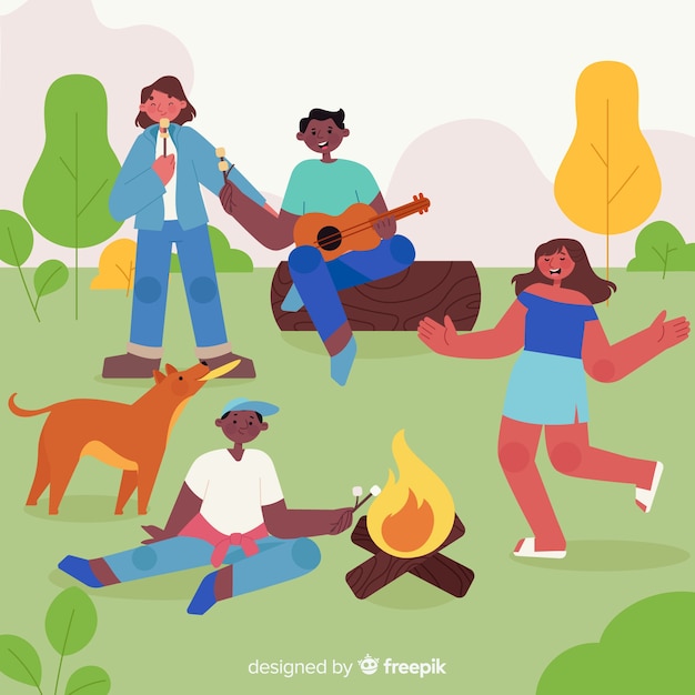 Family doing outdoor activities Free Vector