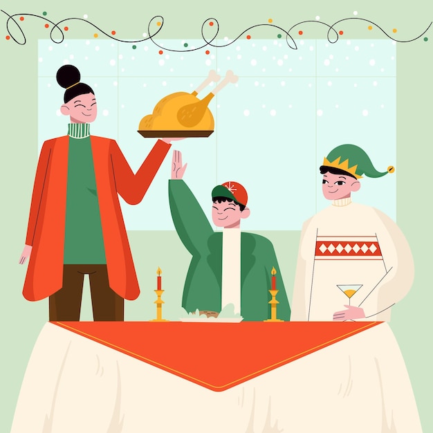 Premium Vector | Family enjoying a christmas dinner together