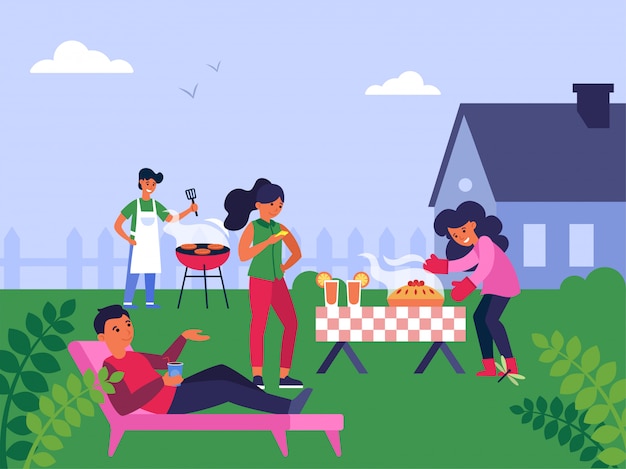 Free Vector | Family enjoying weekend at suburban house