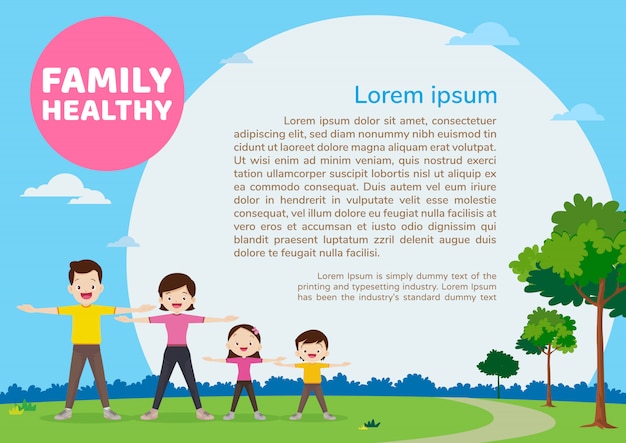 Premium Vector Family Exercising Together With Healthy Concept Design Background Template