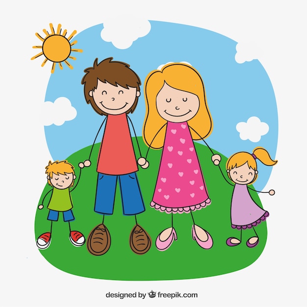 Family In Hand Drawn Style Free Vector