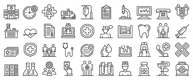 Family health clinic icons set, outline style Premium Vector