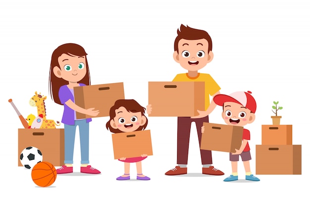 Premium Vector Family Holding Cardboard Moving House