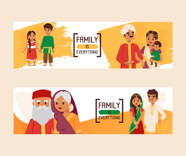 Download Family is everything set of banners. big happy indian family in national dress. parents ...
