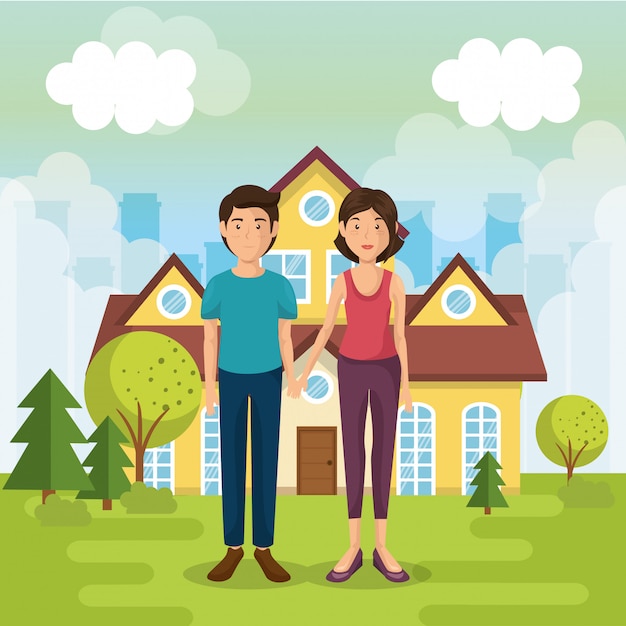 Download Family members outside of the house Vector | Free Download