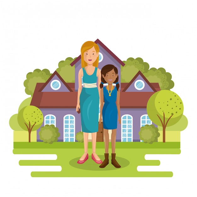 Download Family members outside of the house | Free Vector