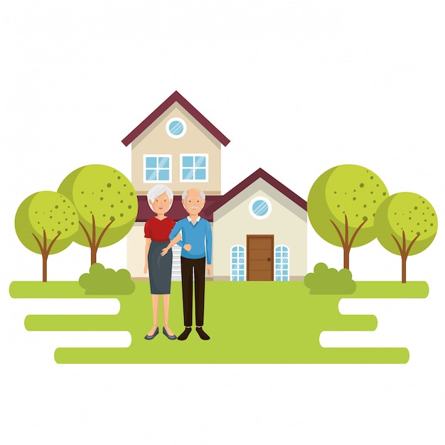 Free Vector | Family members outside of the house