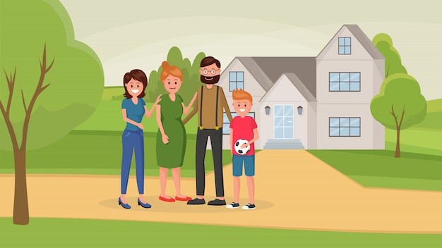 Premium Vector | Family near the house