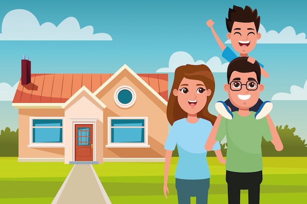 Premium Vector | Family outdoors from home cartoon