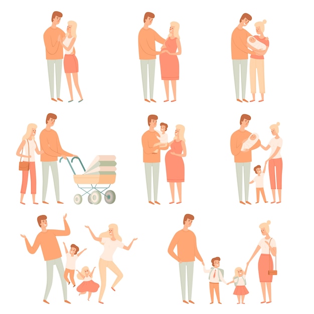 Premium Vector Family Partners Relationship Happy Parents Mother Father Love And Happiness Peoples Vector Cartoon Illustrations Family With Baby Mother Father Kids