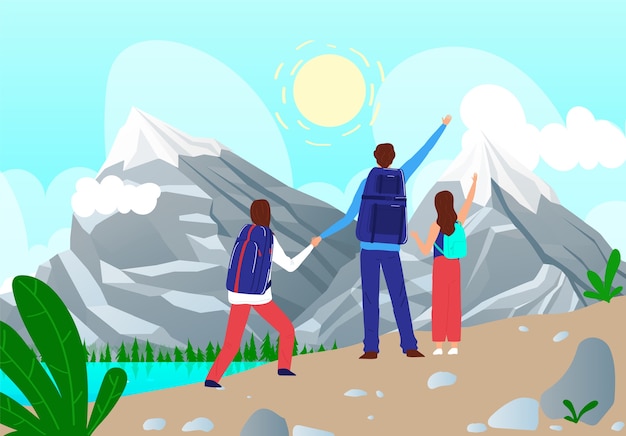 Download Premium Vector | Family people travel to mountains ...