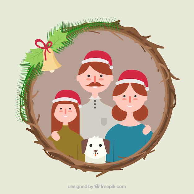 Download Family photo in a christmas wreath frame Vector | Free ...