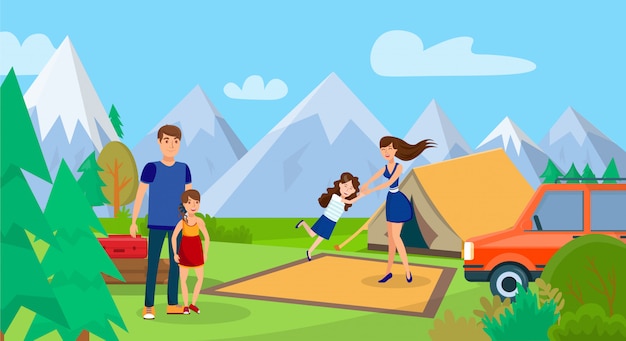 Download Family on picnic, camping trip vector illustration Vector ...