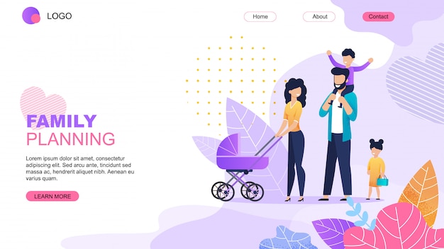  Family planning cartoon landing page template