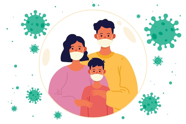 Family protected from the virus Free Vector
