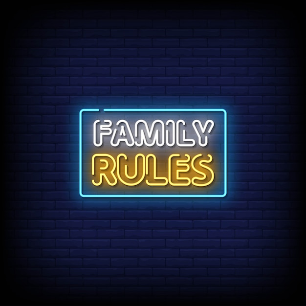 Family rules neon signs style text | Premium Vector