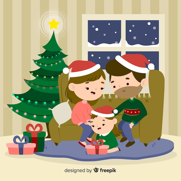 Family sharing christmas background Free Vector