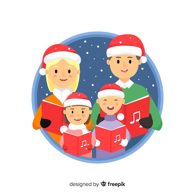 Download Free Vector Family Singing Christmas Tree Christmas Background Yellowimages Mockups