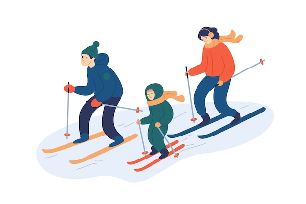 Premium Vector | Family skiing together