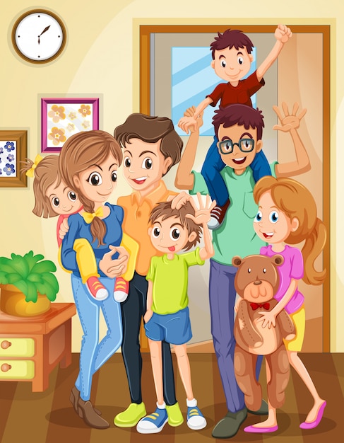 Family standing in the living room Vector | Free Download