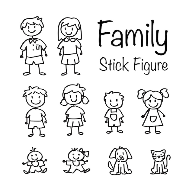 Download Premium Vector | Family stick figure doodle set