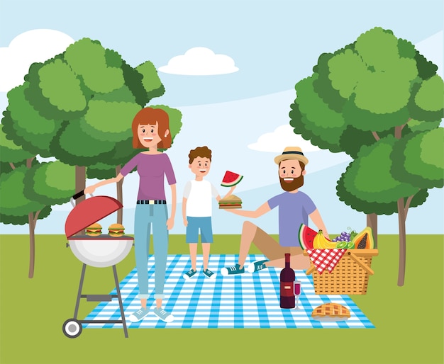 Premium Vector | Family together with fun picnic recreation