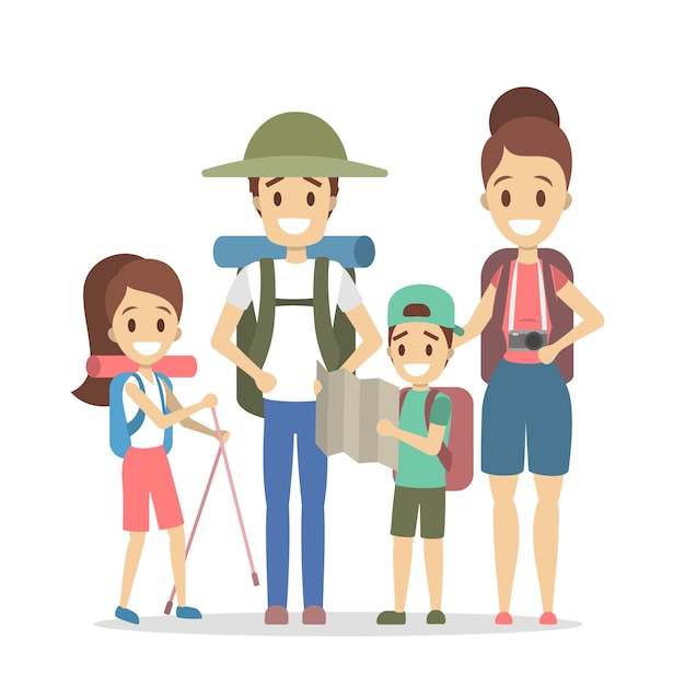 Premium Vector | Family travel. happy parents and kids going on the ...