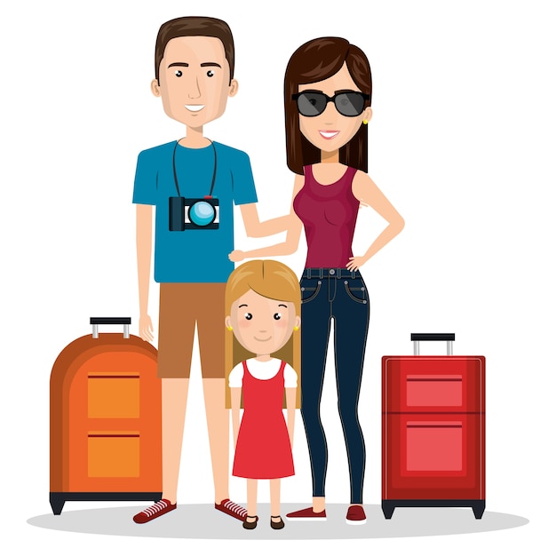 スーツケースのベクトルイラストデ ザインと家族旅行 プレミアムベクター