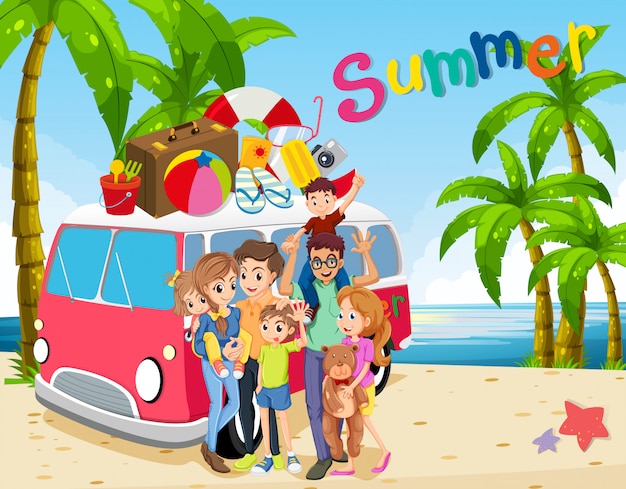 Download Family trip on the beach Vector | Free Download