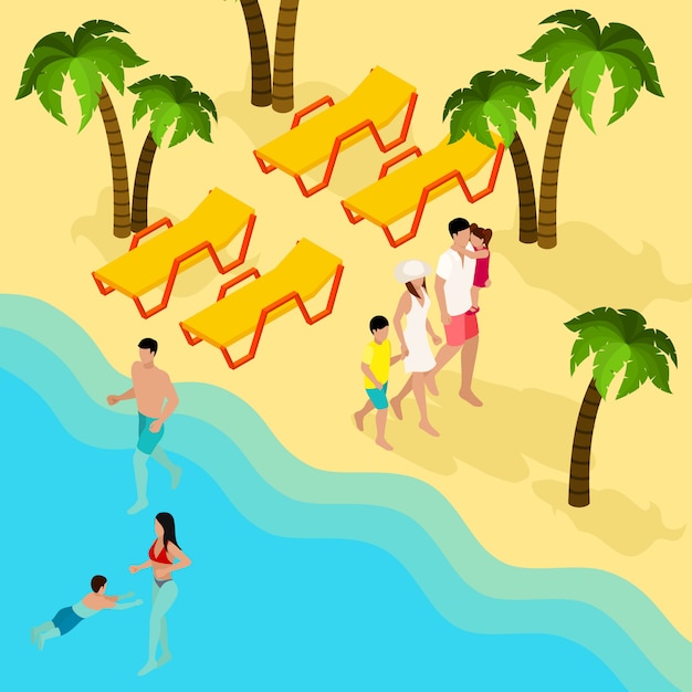 Download Family tropical beach vacation isometric banner Vector ...