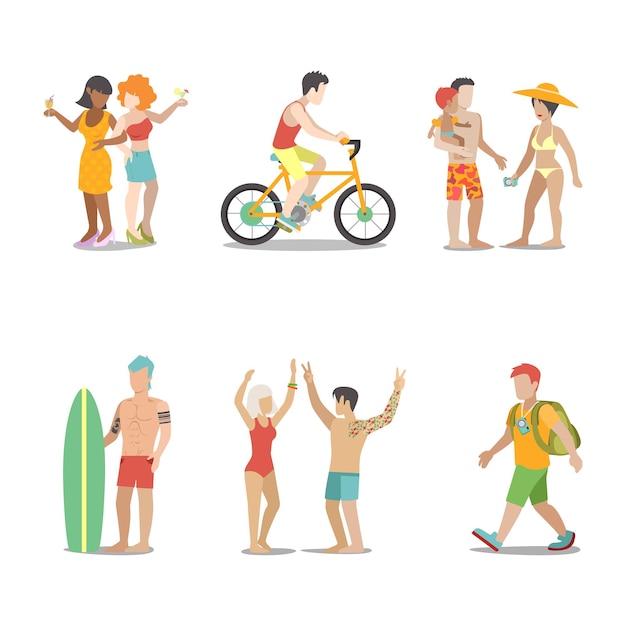 Premium Vector | Family vacation set. man woman children going have fun ...