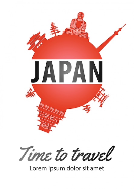 Famous landmark of japan on globe Vector | Premium Download